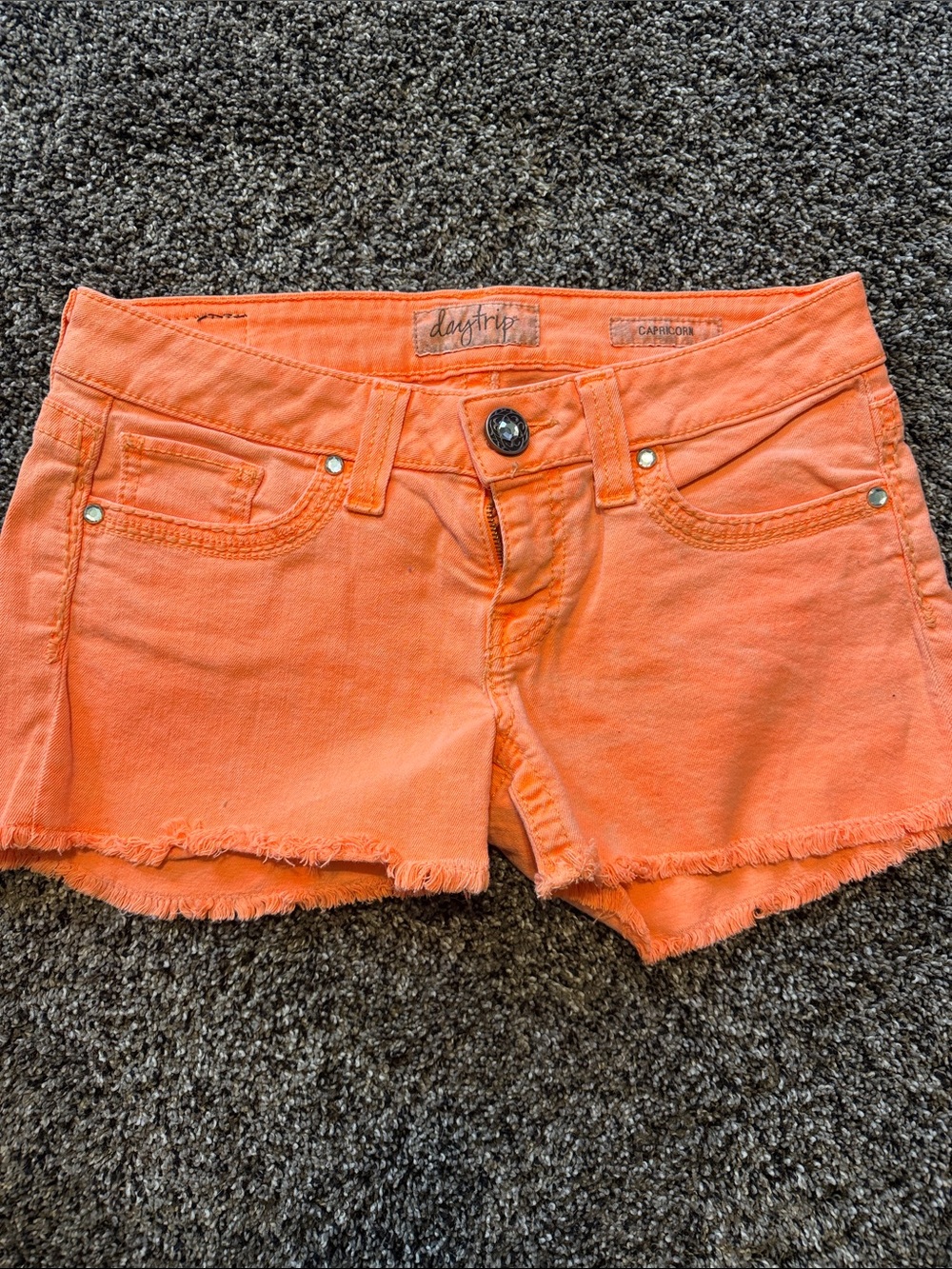 Daytrip Bright Orange Denim Cutoff Shorts